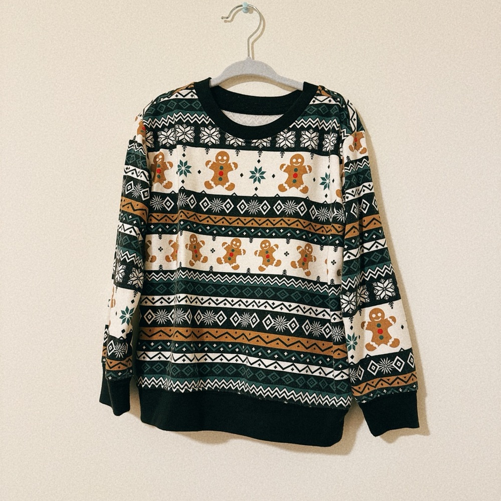 Boys Holiday Time Black and Brown Gingerbread Crewneck Sweater